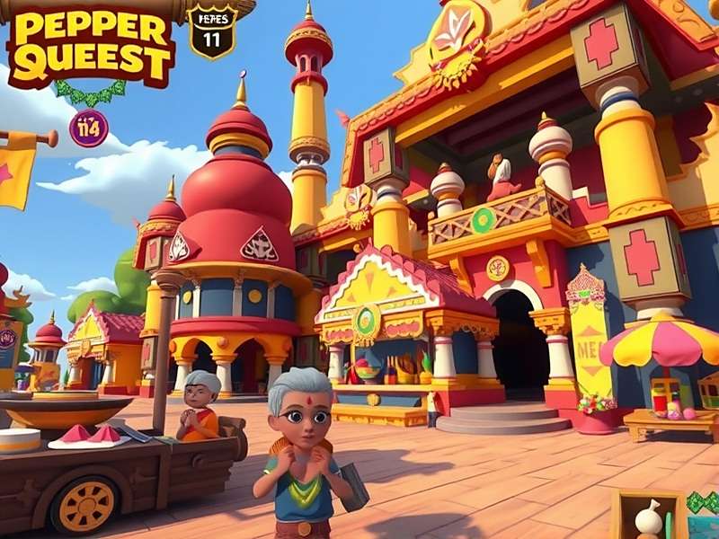 The Vibrant World of Pepper Quest Supreme Vibrant in-game world of Pepper Quest Supreme showing Indian village with colorful huts and market